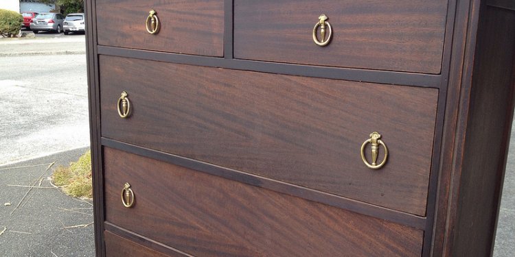 Antique Dark Finish Tall Dresser with Mirror and Brass Pulls