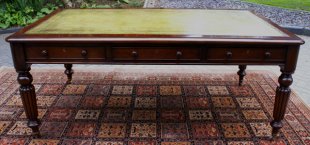 Antique Partners Library or Writing Table with turned legs and wooden turned drawer handles.