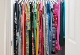 Kondo advises hanging clothes so that the line along the bottom slopes upward—it adds an optimistic zing.